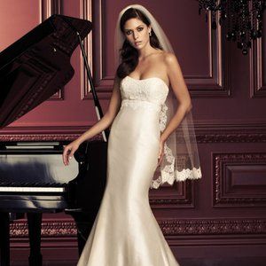 Paloma Blanca Champagne Wedding Dress (size 4)